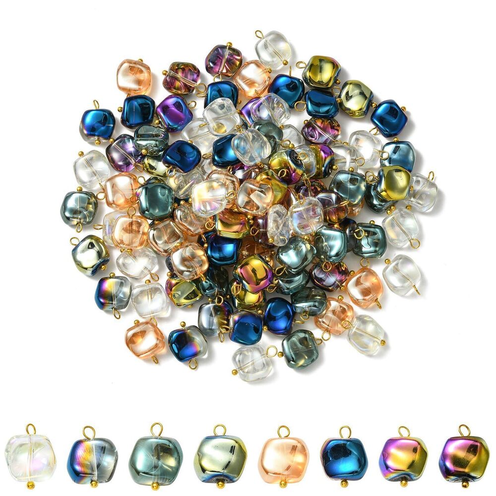 7312 100 Pcs Multi-color Plated Square Glass Charms for Jewelry Necklace